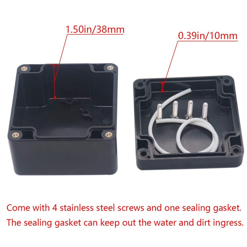 Raculety 2 Pack Project Box IP65 Waterproof Junction Box ABS Plastic Black Electrical Boxes DIY Electronic Project Case Power Enclosure 3.27"x3.19"x2.2"(83x81x56mm) - Image 4